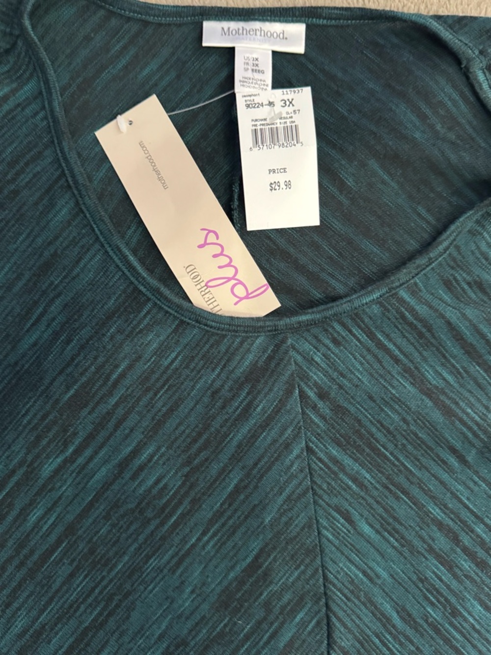 Motherhood Teal & Black Space-Dye Scoop Neck Top